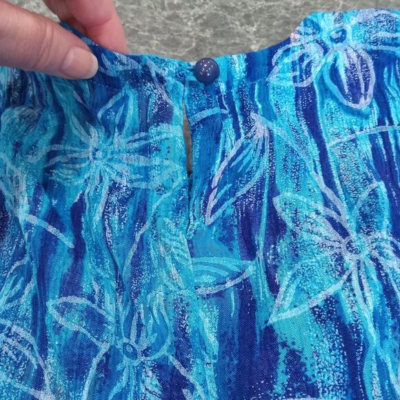 Vtg 90s All That Jazz Womens Medium Floral Rayon Sleeveless Flare Crinkle Dress - Picture 8 of 14